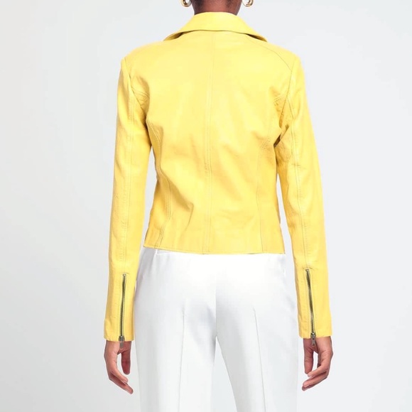 New Yellow Leather Jacket Women’s Size 6 - Picture 3 of 15